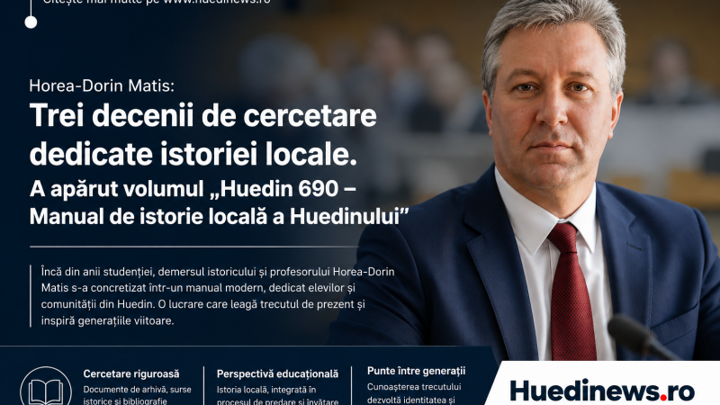 Horea-Dorin Matis și aproape trei decenii de cercetare dedicate trecutului local. Povestea apariției volumului „Huedin 690 – Manual de istorie locală a Huedinului”