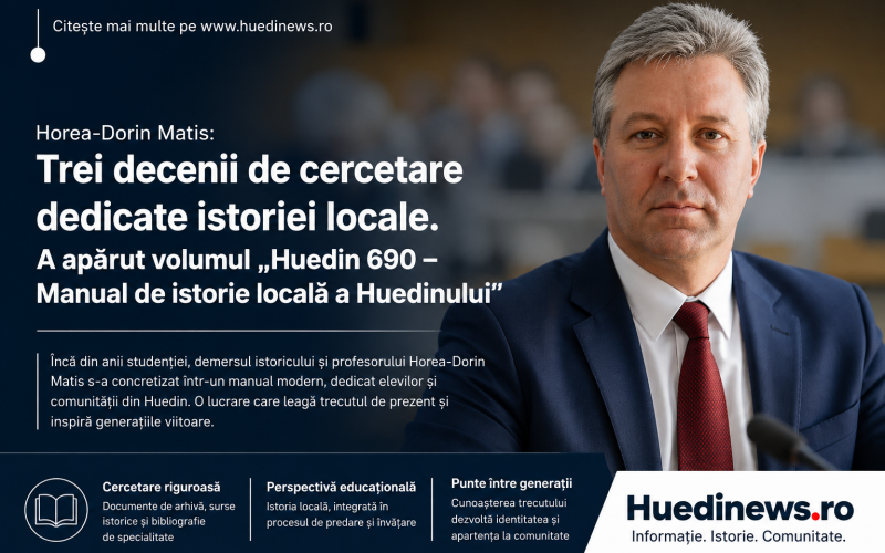 Horea-Dorin Matis și aproape trei decenii de cercetare dedicate trecutului local. Povestea apariției volumului „Huedin 690 – Manual de istorie locală a Huedinului”